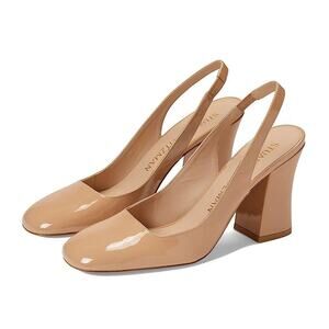 Stuart Weitzman Womens Curve Block Slingback Heels US 8 Nude Patent Leather NWOB